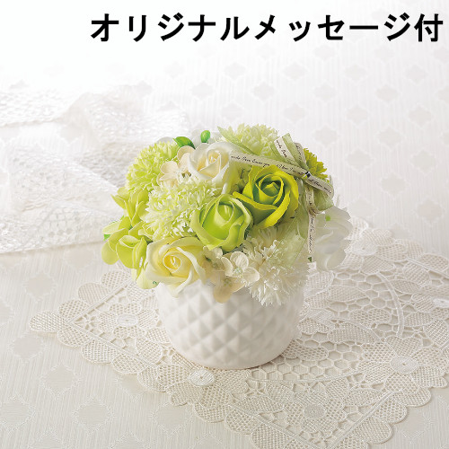 【メッセージ付き】シャボンフラワーポットアレンジ　グリーン