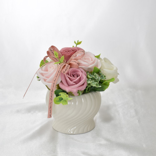 シャボンフラワーウェーブポットアレンジ　スモーキーピンク